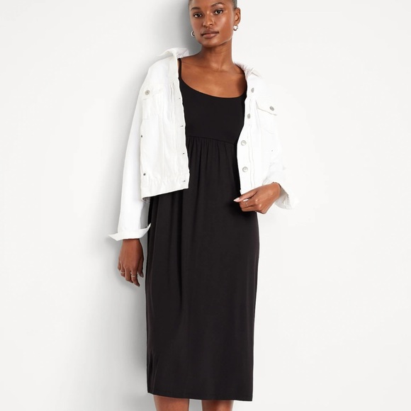 NWT OLD NAVY Fit & Flare Cami Midi DRESS Color: Black Jack scoop neck - Picture 2 of 6